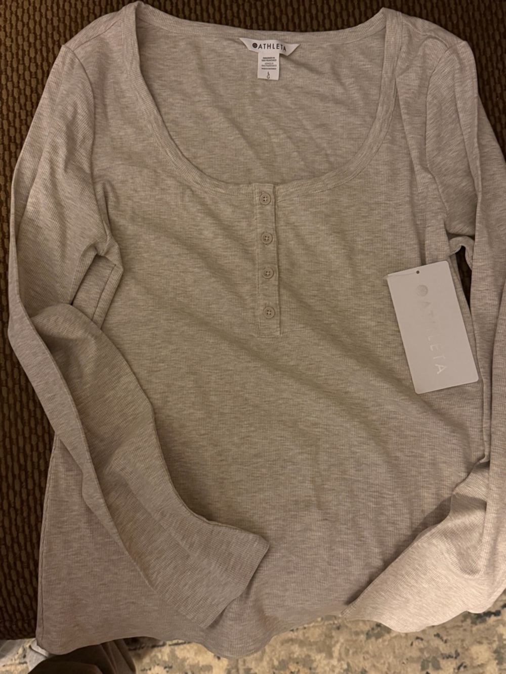 Athleta Women's Long-Sleeve Henley Top in Light Taupe Heather